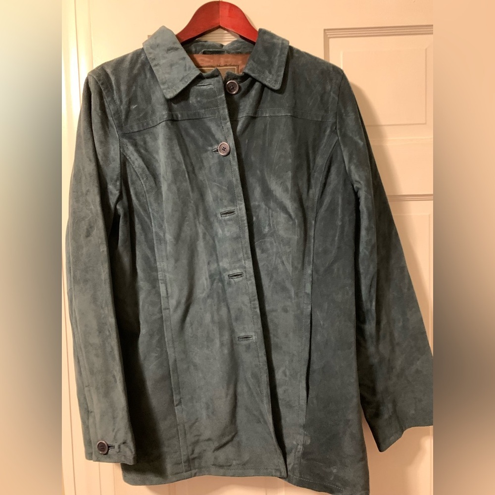 Coach suede leather blue car coat jacket women's xl